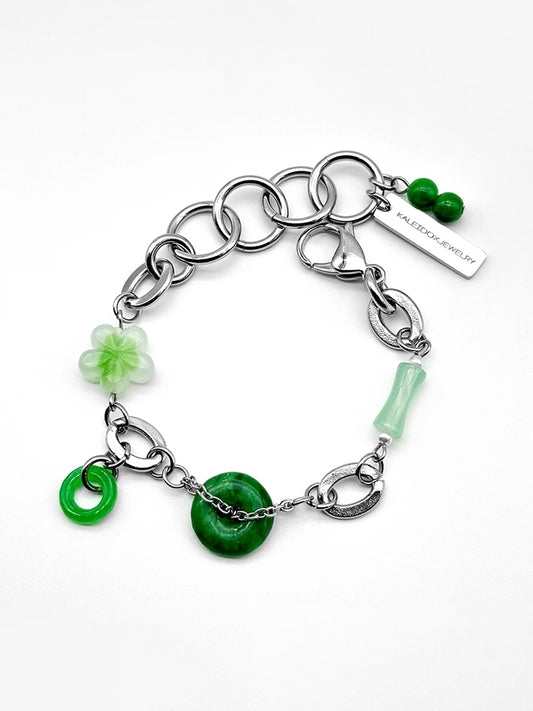 Jade pendant flower bead bracelet