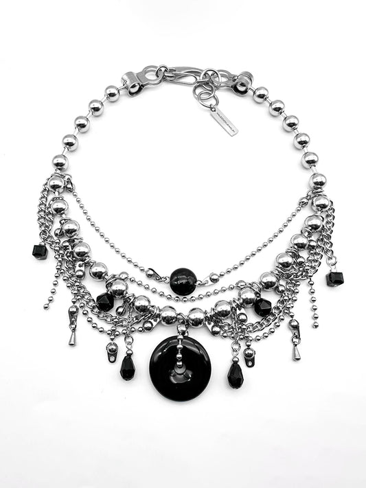 Black jade ball chain chain drop necklace