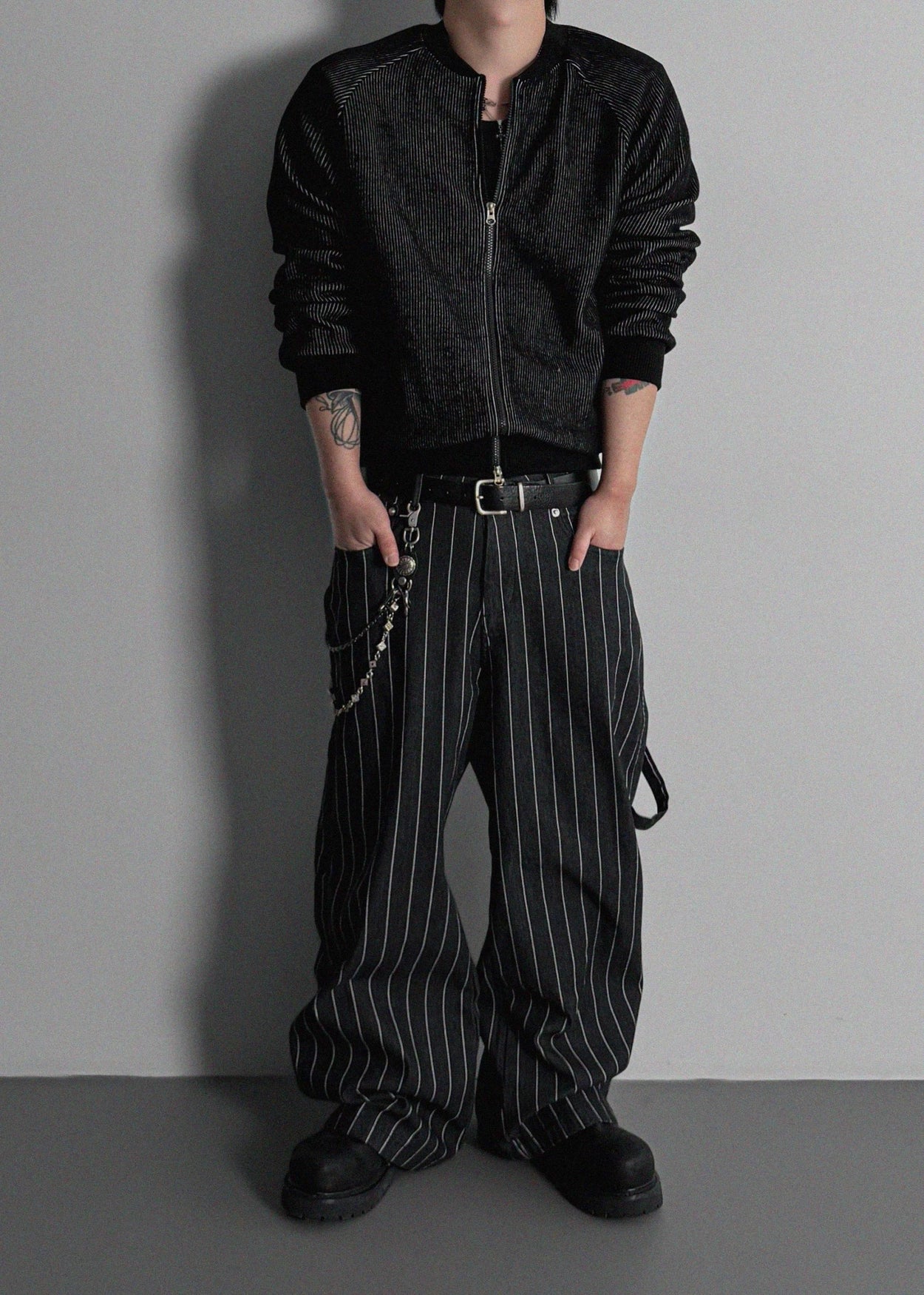 Silk Stripe Knit Zip-Up