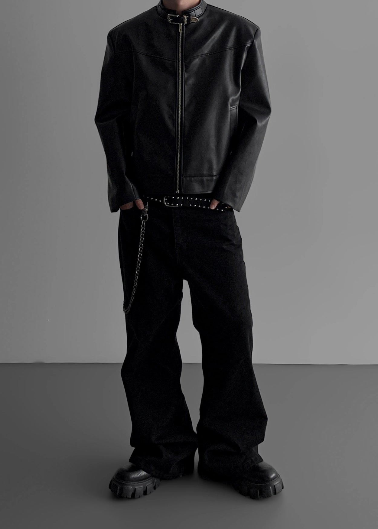 Western buckle leather jacket