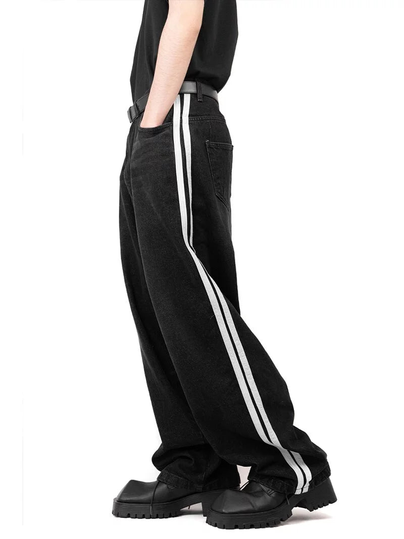 Track Line Cat Brush Wide Denim Pants