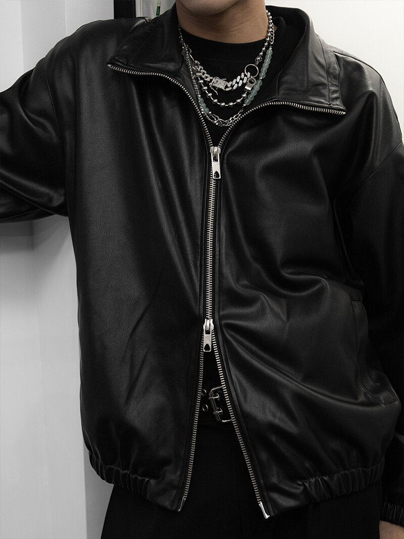 Basic Design Leather Jacket