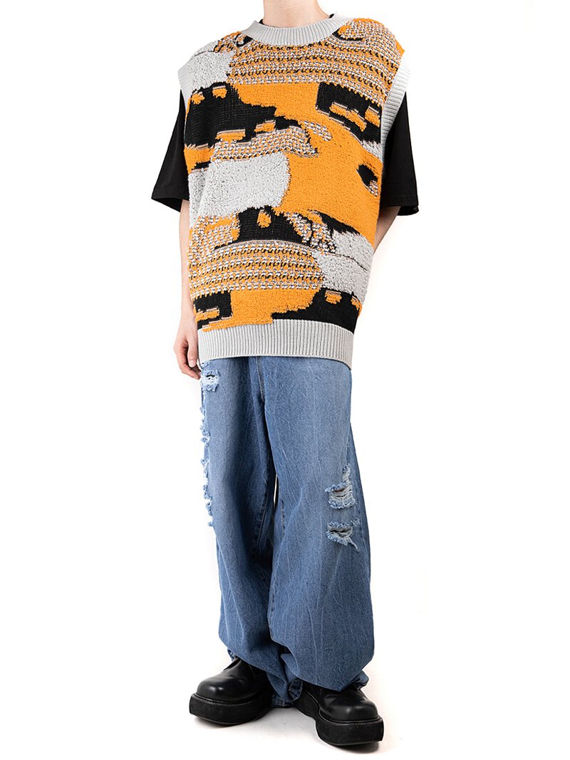 Wide Blue Damage Jeans