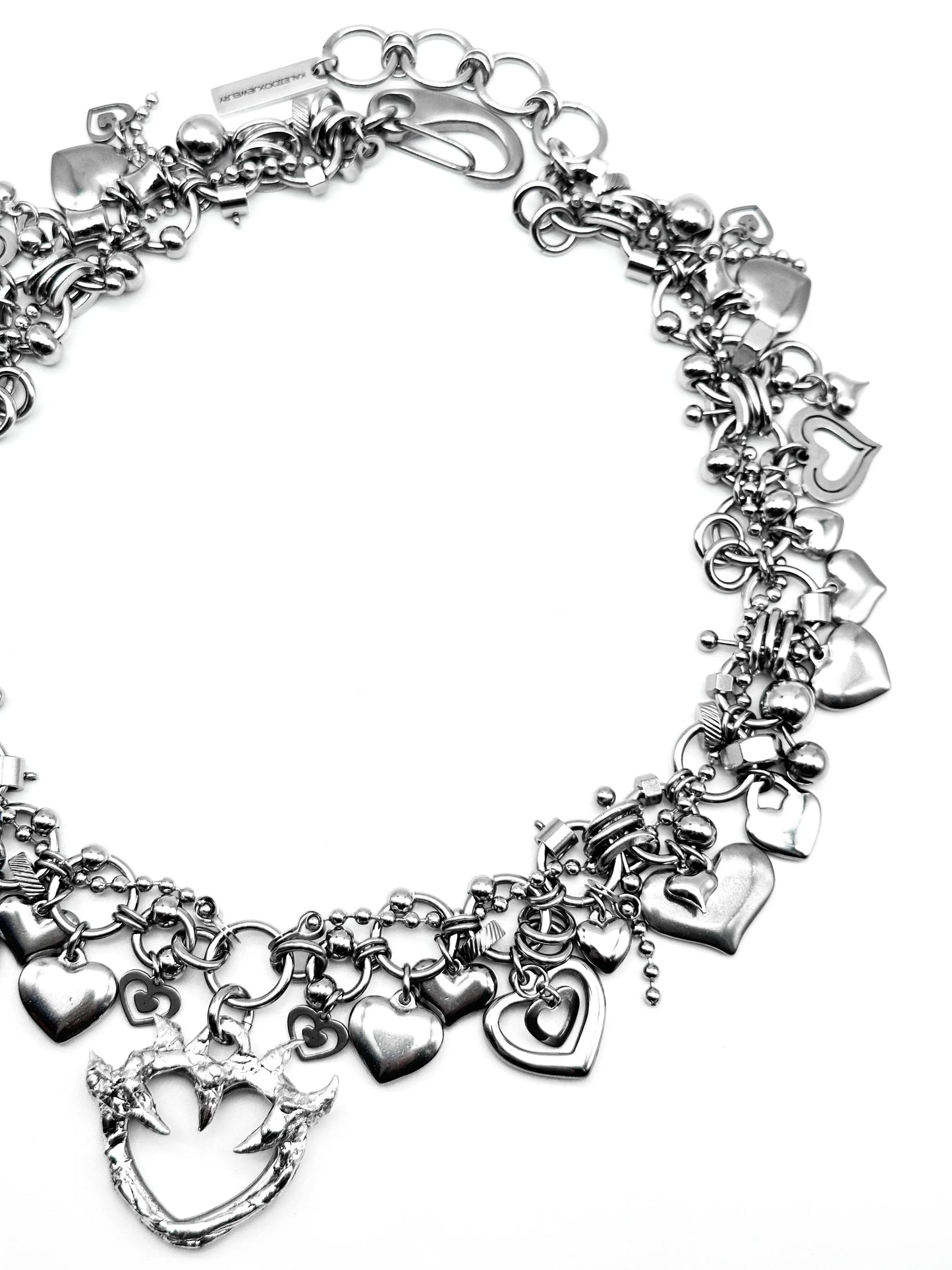 Soldered heart & hearts drop piercings necklace