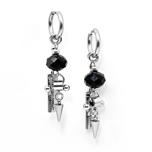 Black bead pierced spikes earrings
