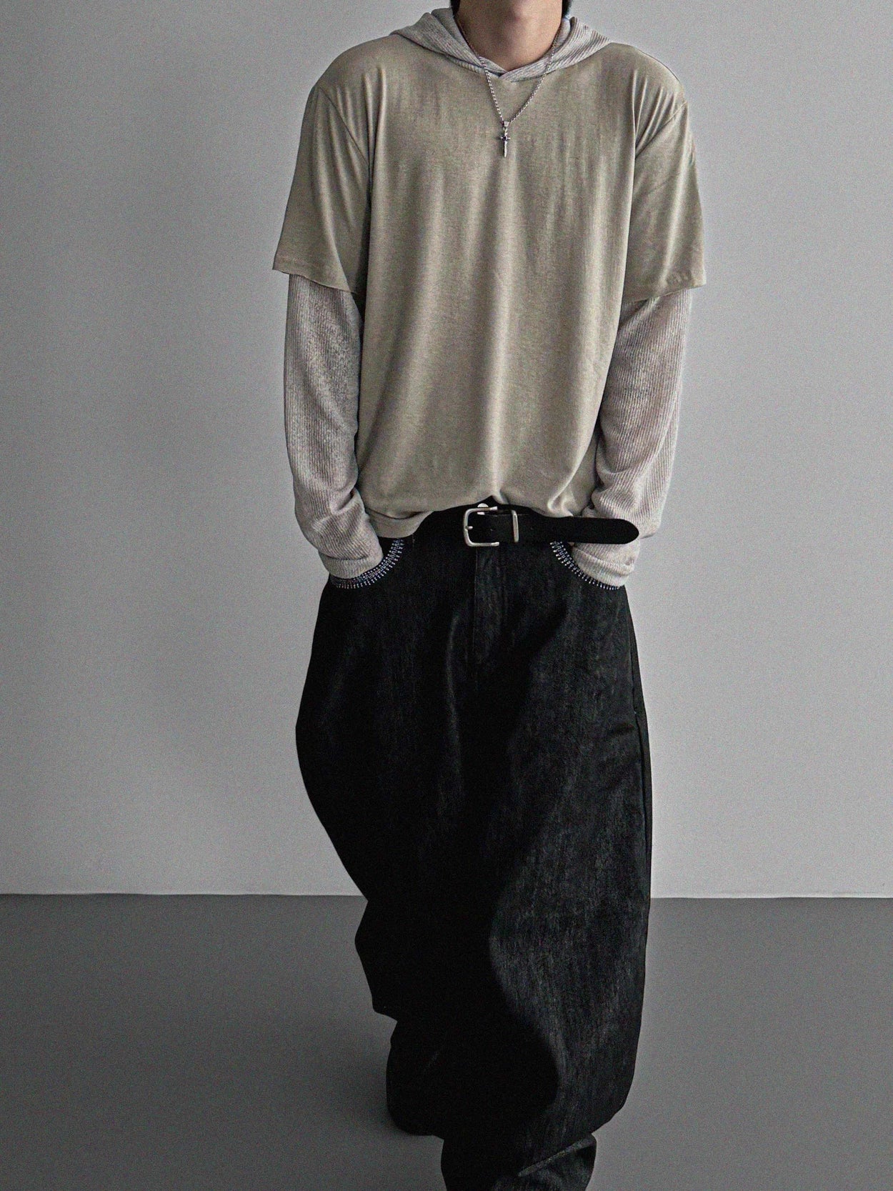 Layered Knit Hooded Long Sleeve