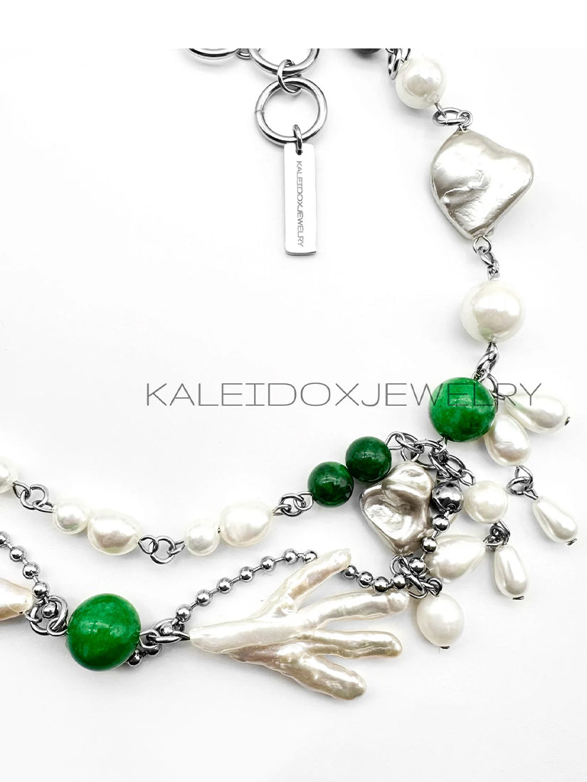 Jade Beads And Pearl Necklace