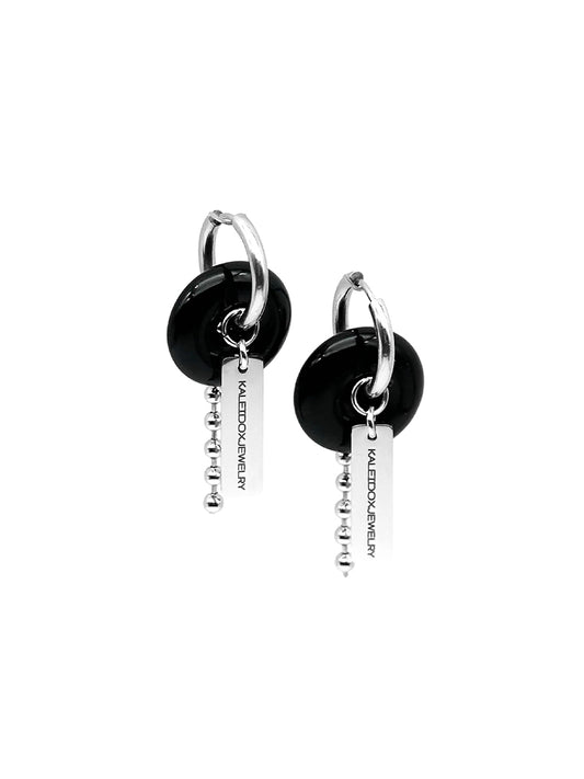 Black logo ball chain earrings