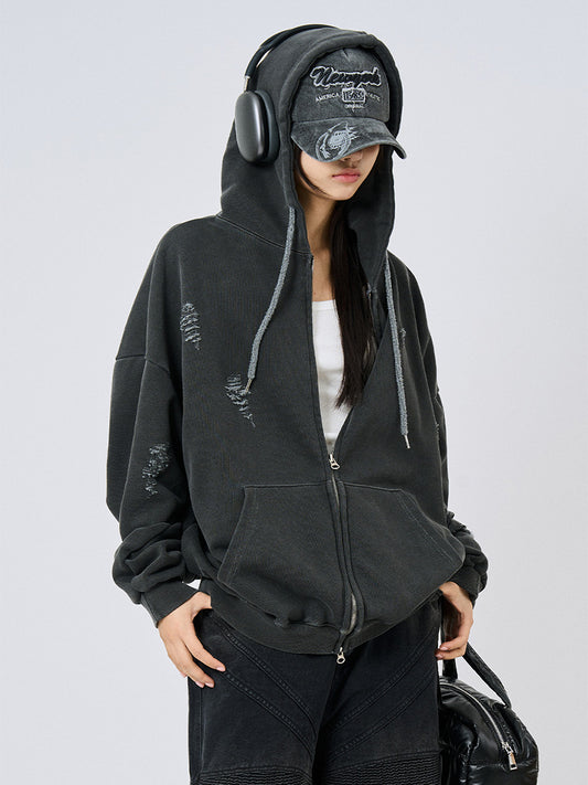Petra Pigment Damaged Hooded Zip-Up