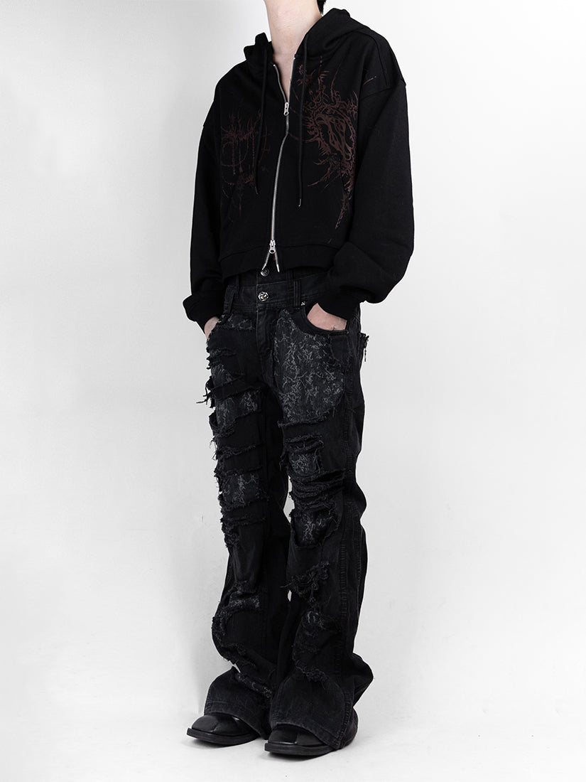 Dould Belt Damage Denim Pants