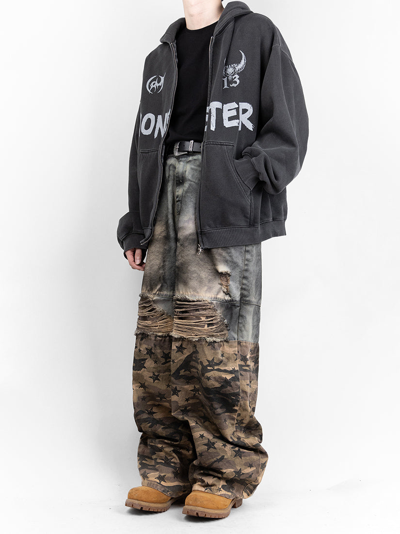 Monster Washed Hooded Zip-Up