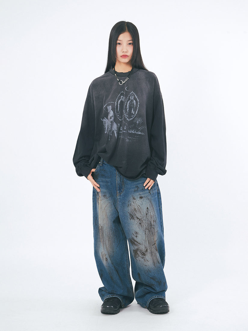 Dirty Wash Over Denim Pants