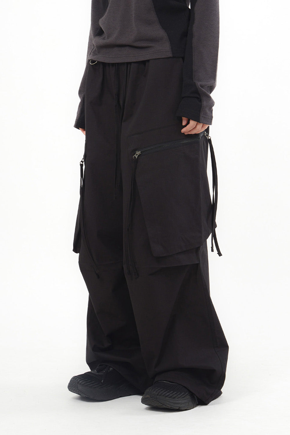 Zipper Big Cargo Balloon Wide Banding Pants