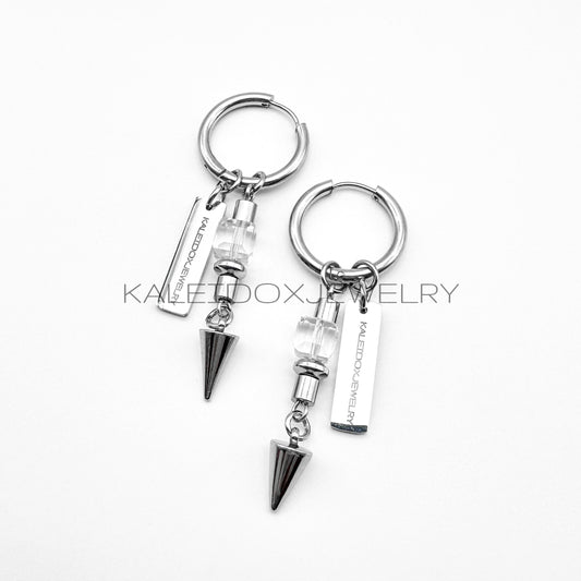 Clear square & spikes earrings