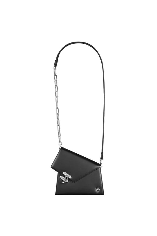 CONTORT SQUARE LEATHER CROSS BAG-BLACK