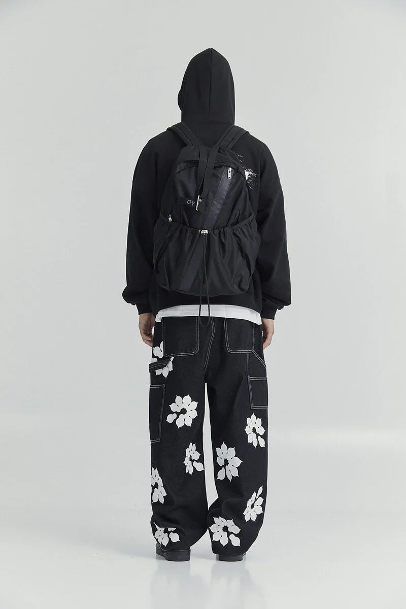 DIAGONAL LINE ZIPPER LOGO BACKPACK-BLACK
