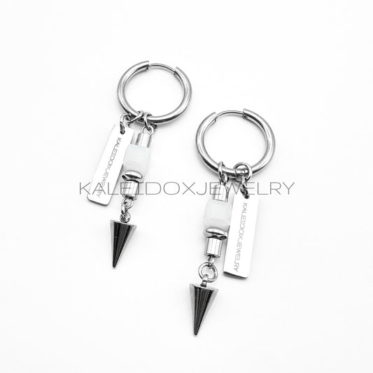 White square & spikes earrings
