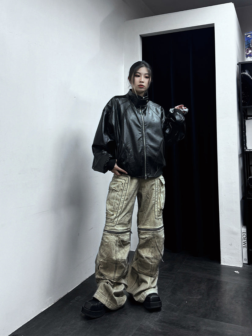Overfit Eyelet Eco Leather Jacket
