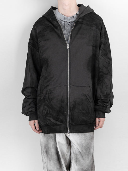 Damage Mud Washed Two-Way Hooded Zip-Up