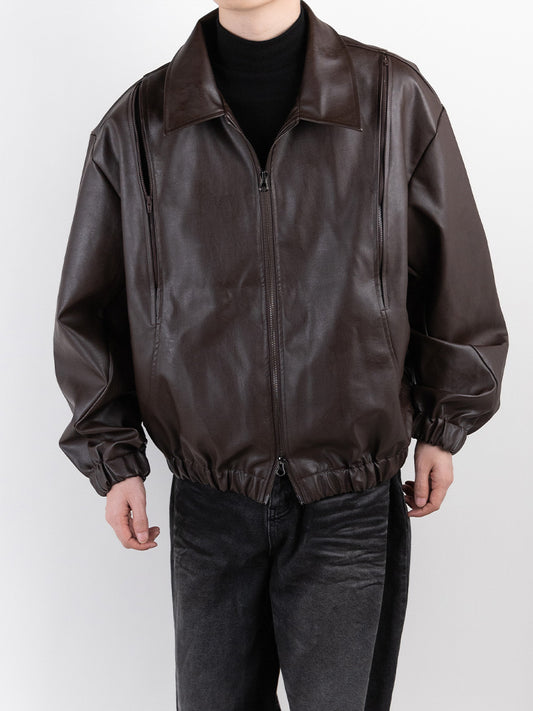 Double zipper leather jacket