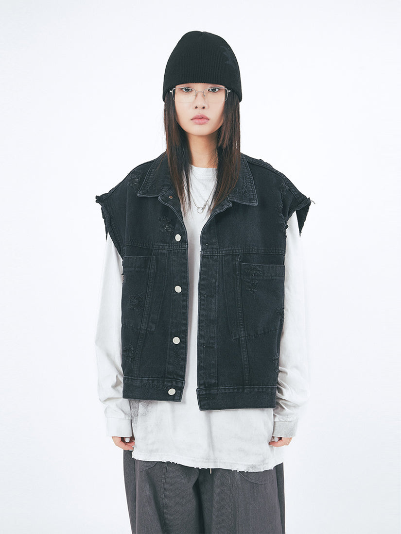 Cutting Crack Damage Over Denim Vest