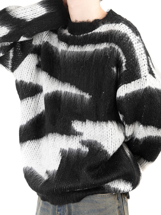 Fleece Zebra Knit Long Sleeve Top