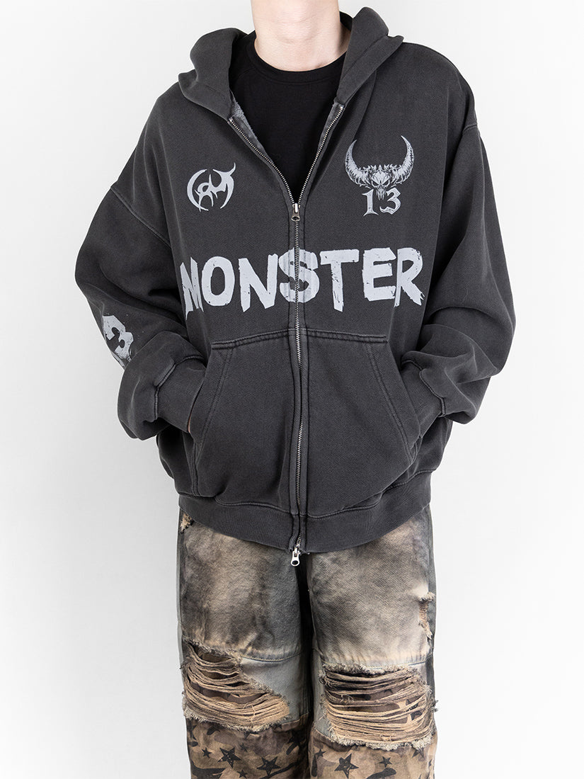Monster Washed Hooded Zip-Up