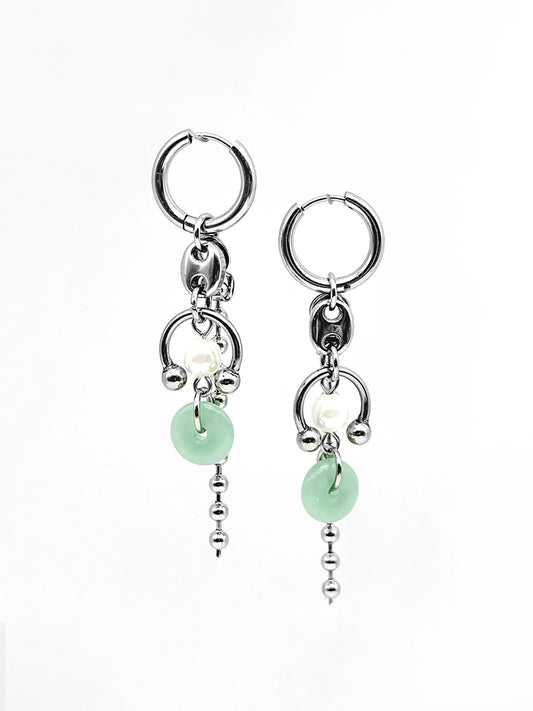 Piercing green ring drop earrings