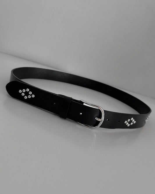 Diamond stud leather belt