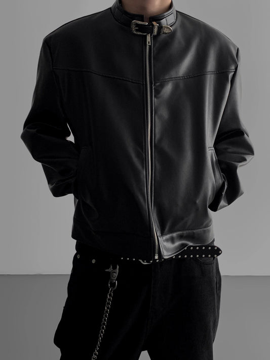 Western buckle leather jacket
