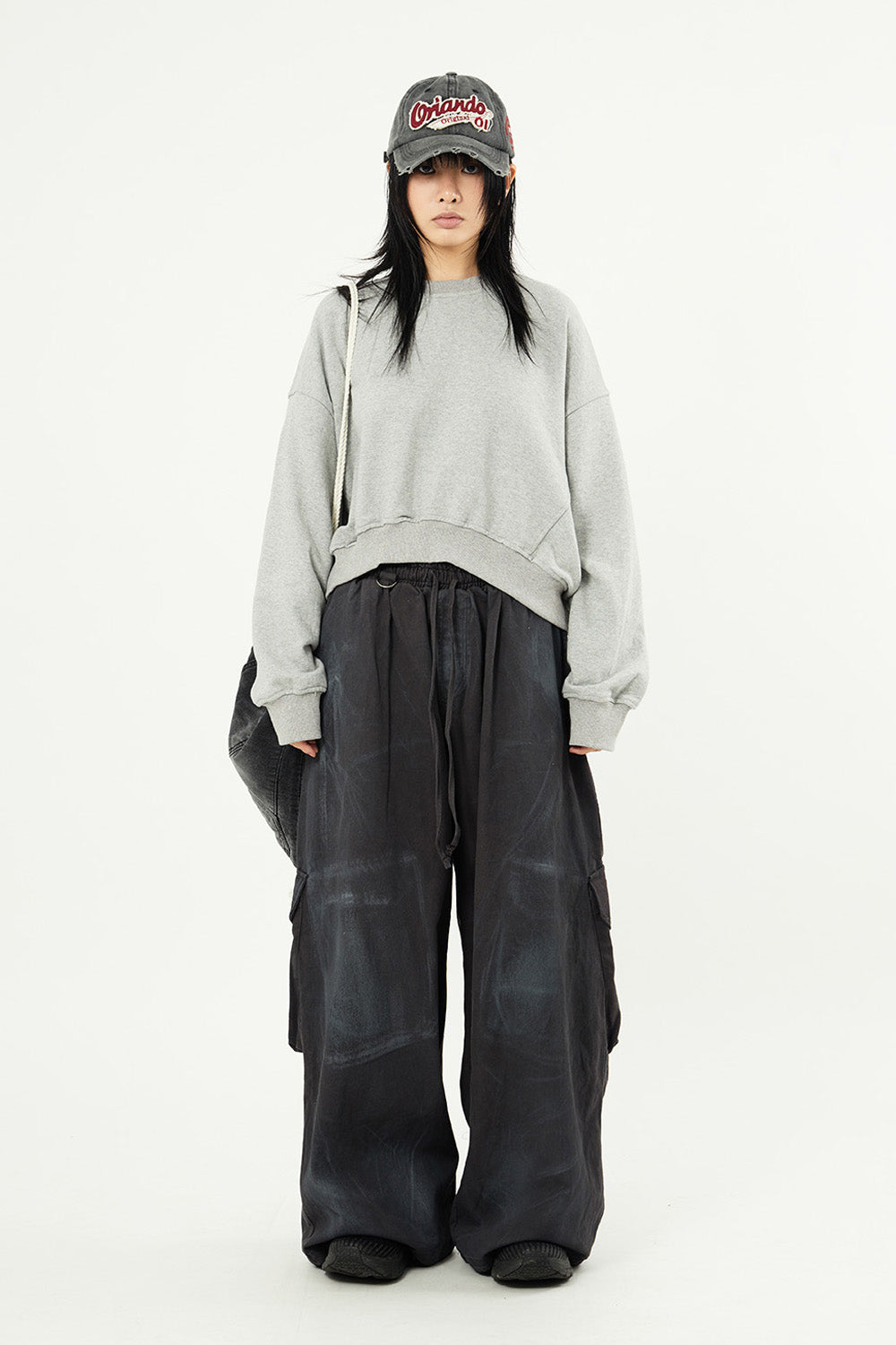 Oil Washed Back Cargo Wide Banding Pants 