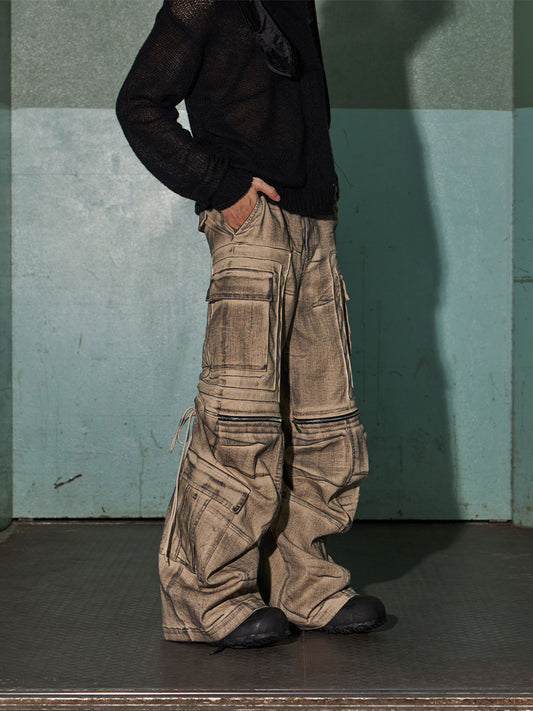 Drawstring washed distressed loose Pants