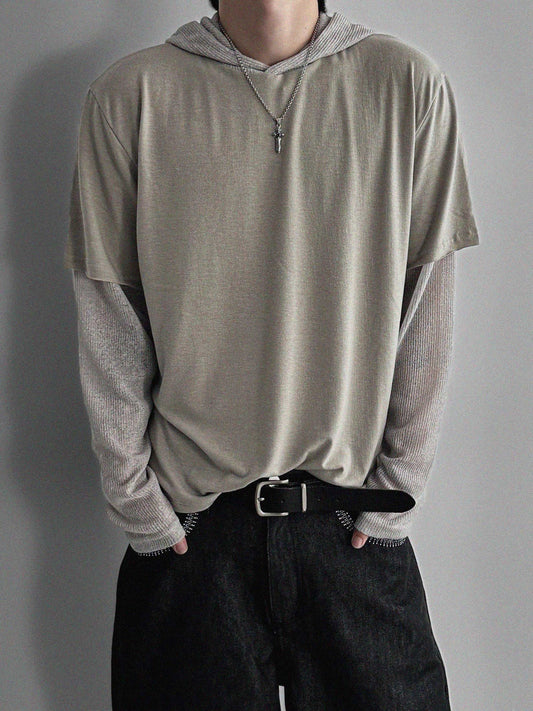 Layered Knit Hooded Long Sleeve