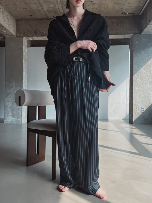 Stripe Wide Pintuck Slacks