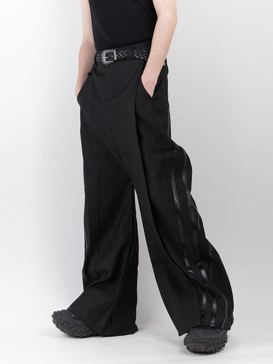 Three-dimensional cut striped patchwork trousers