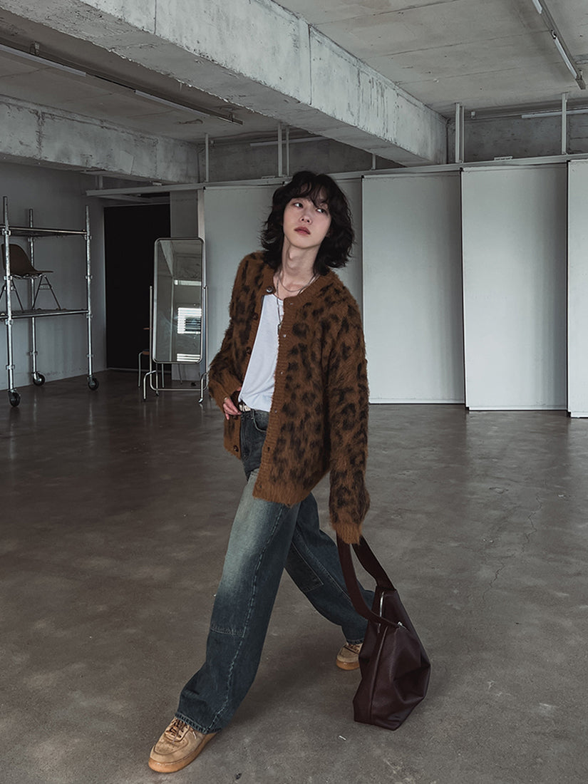 Leopard Wool Round Cardigan