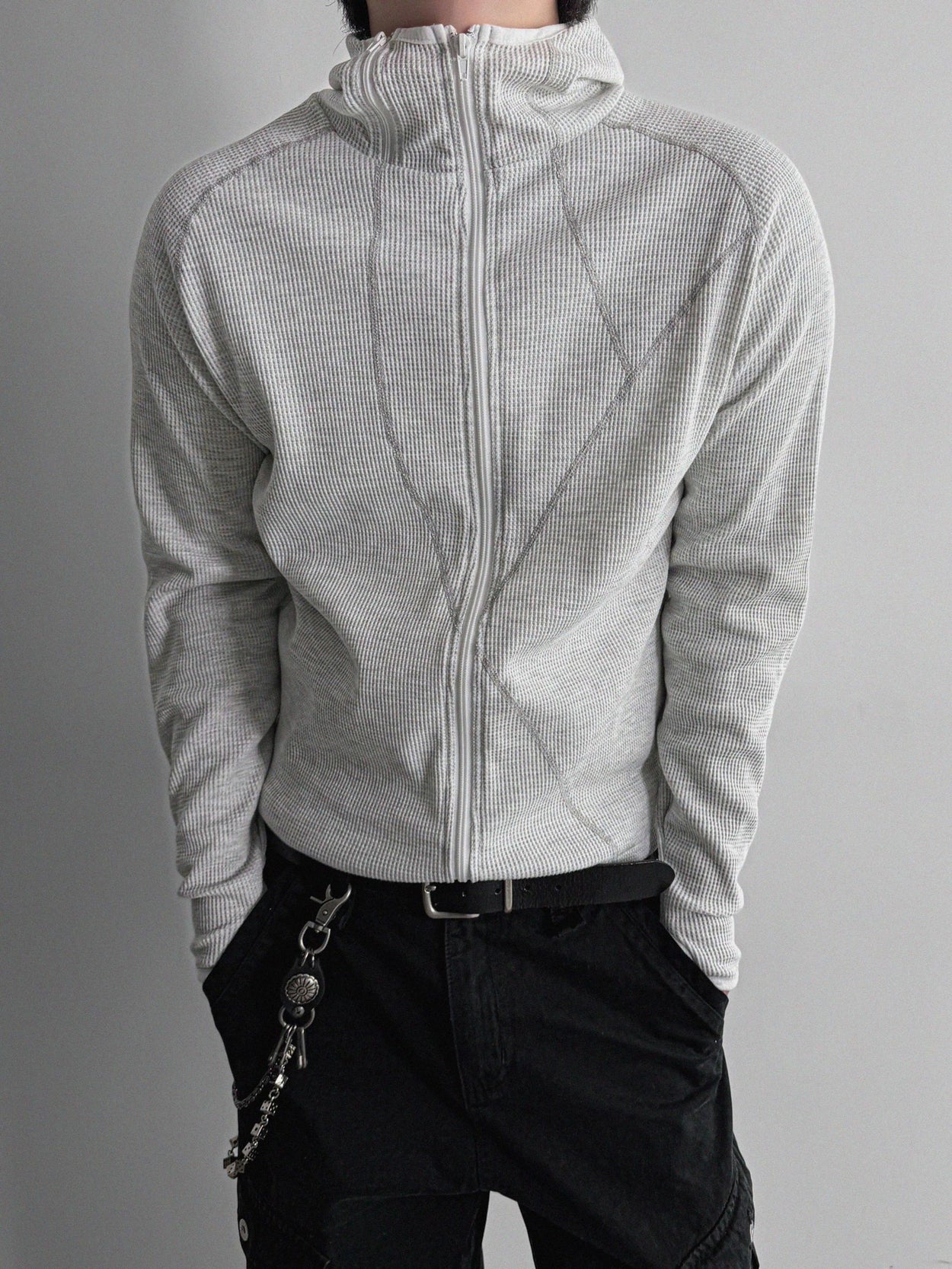 Slim waffle stitch hood zip-up