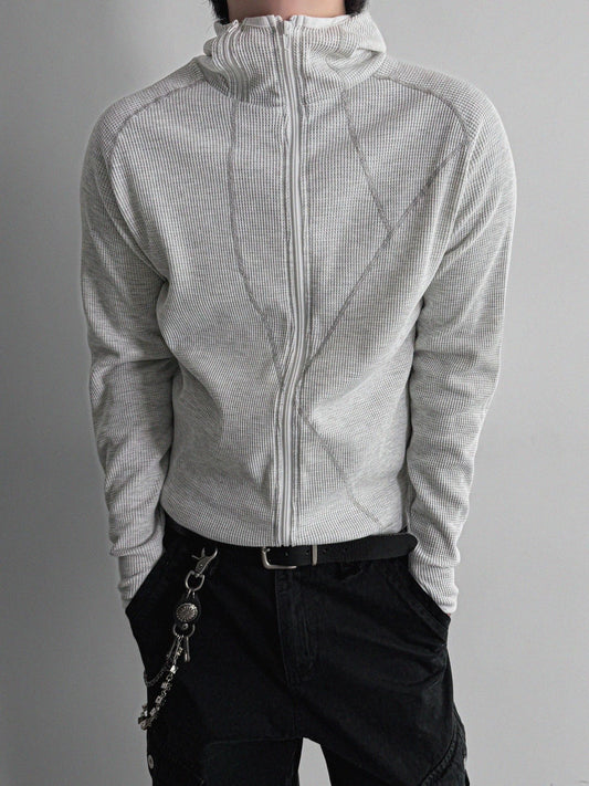 Slim waffle stitch hood zip-up