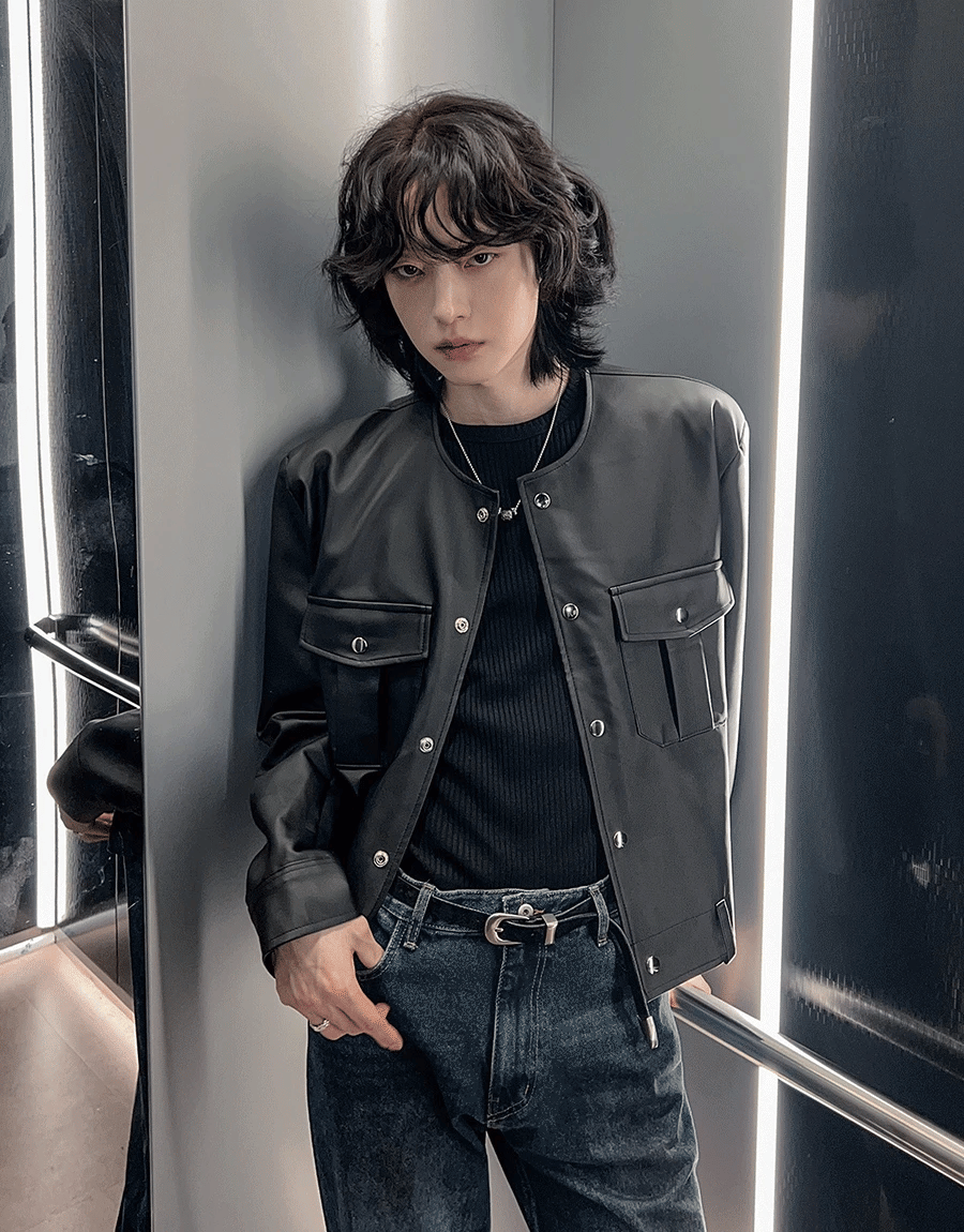 Cape Round Pocket Leather Jacket 