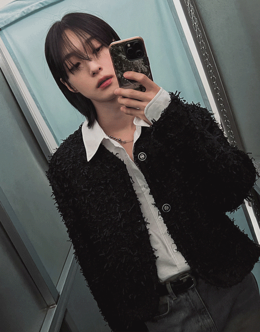 V-neck Crop Tweed Jacket 