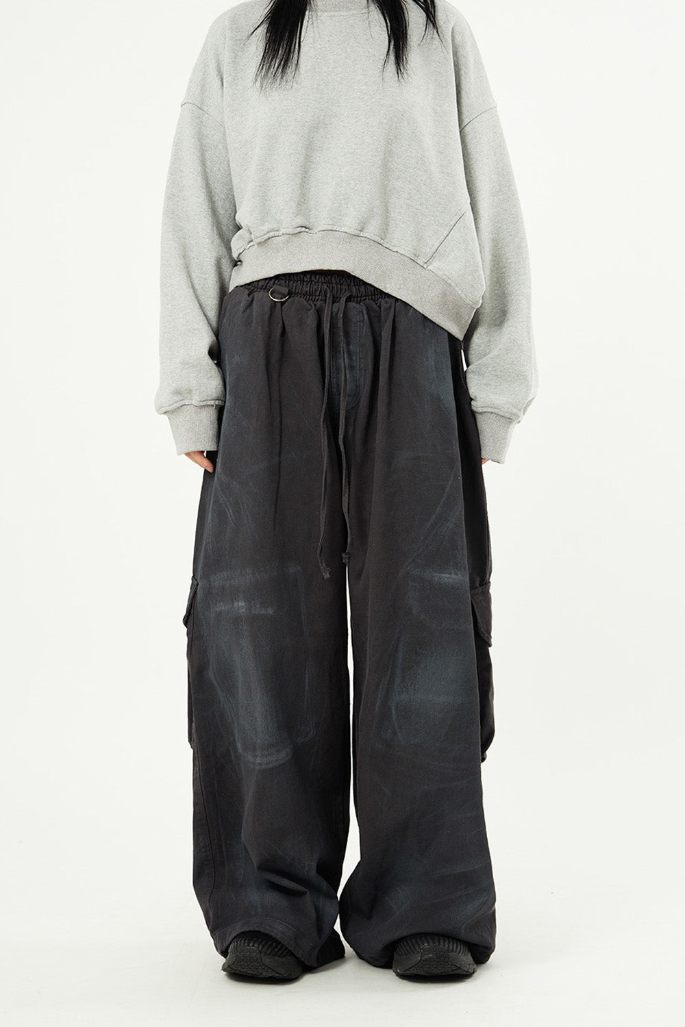 Oil Washed Back Cargo Wide Banding Pants 
