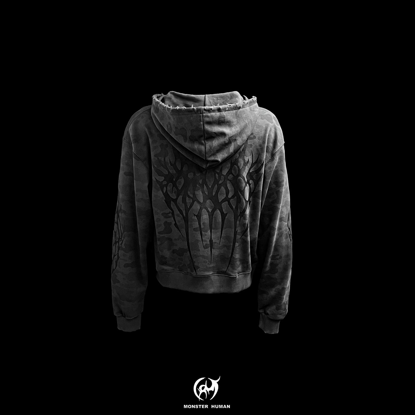 Camo Damaged Print Hooded Zip-up