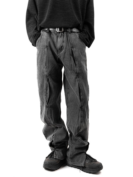 Unique Slit Washing Denim Pants 
