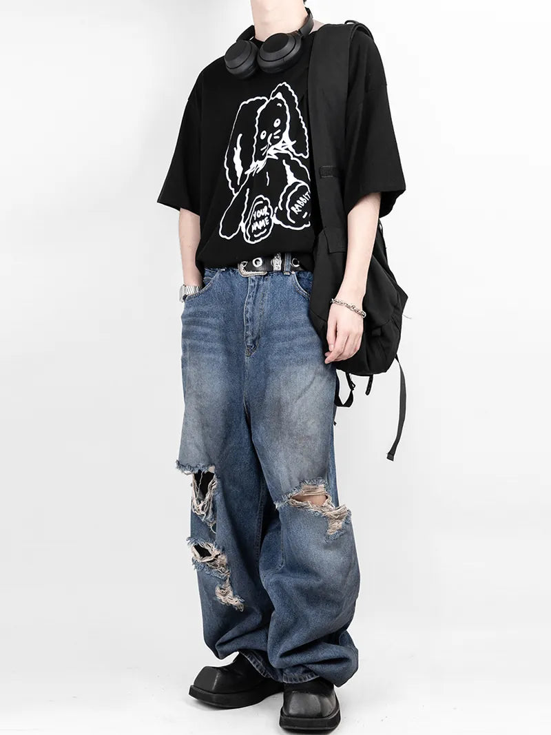 Asher Damage Wide Denim Pants 