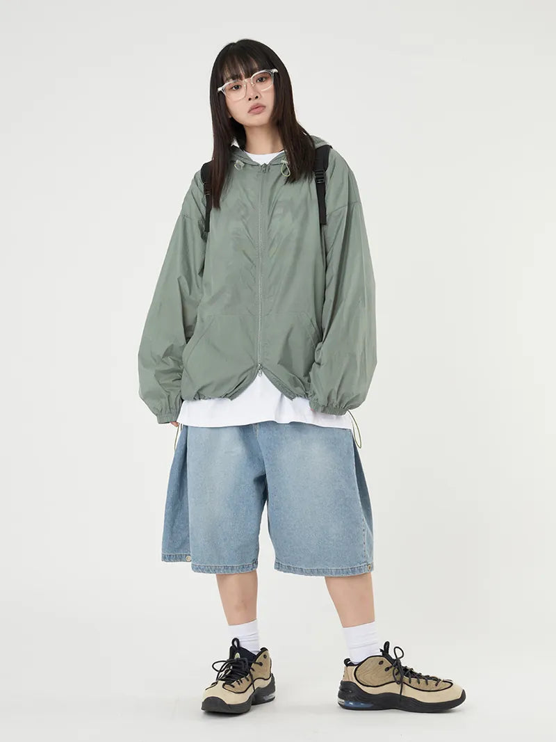 Side Pintuck Snap Wide Denim Half Pants