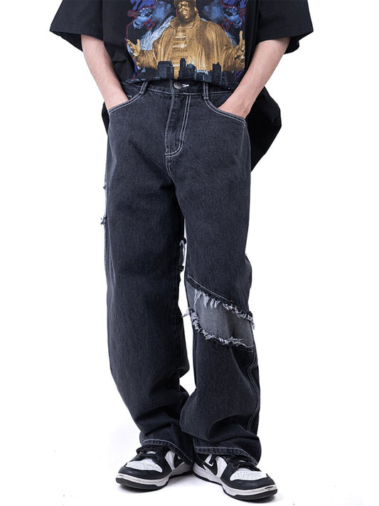 Wave Wide Black Denim Pants 