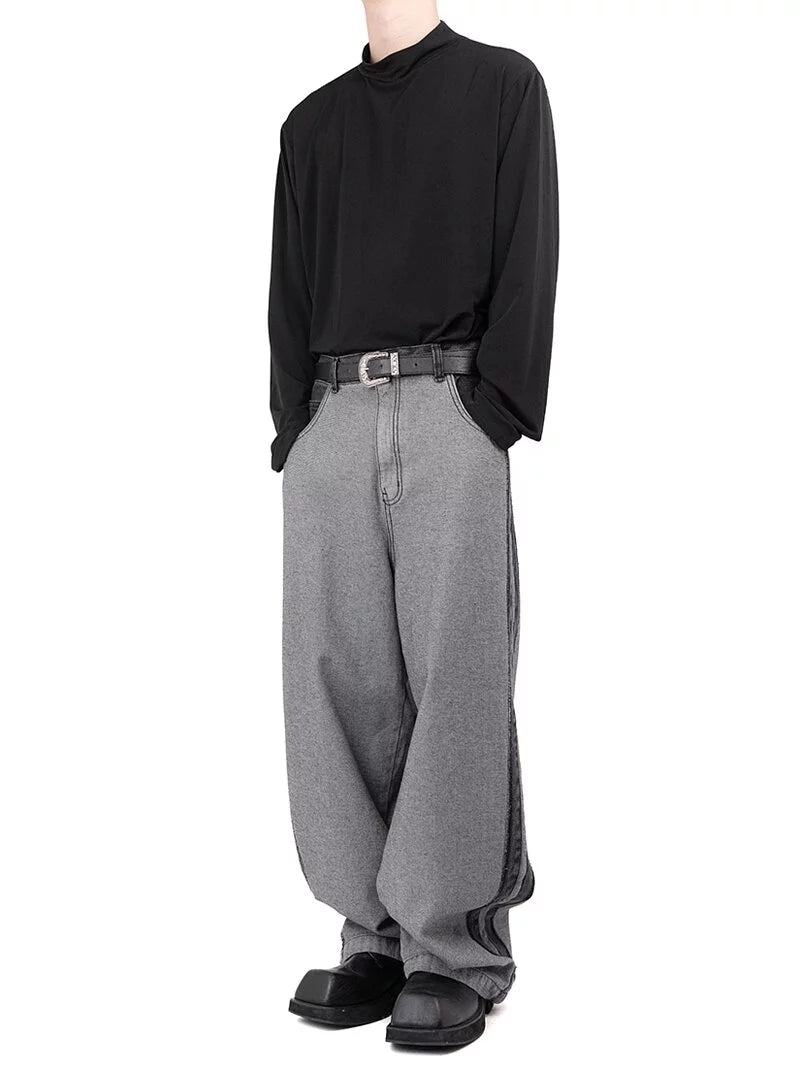 Double Track Line Wide Denim Pants 