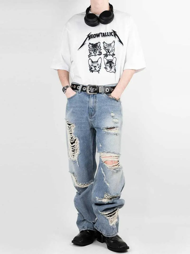 Waver Damage Denim Pants 