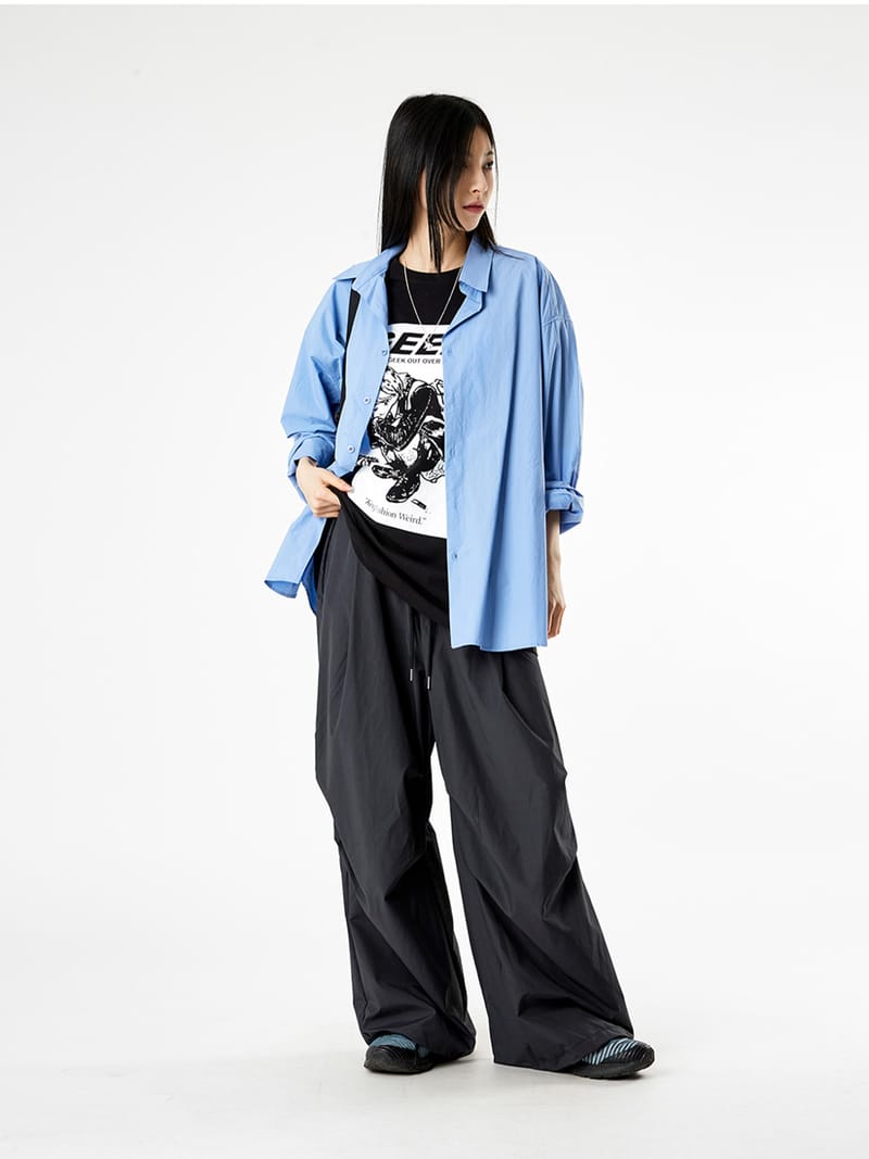 Pintuck wide string banding pants
