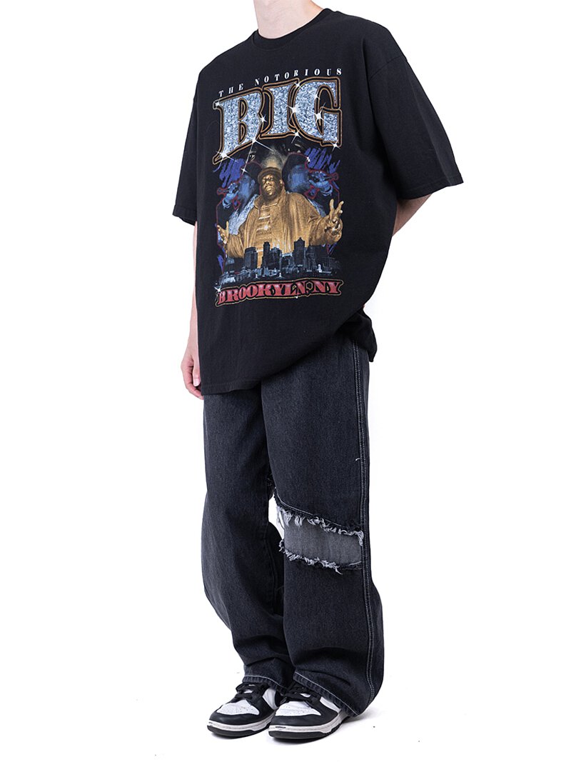 Wave Wide Black Denim Pants 